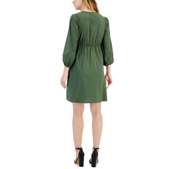 I.N.C. International Concepts Women's Green V-Neck Puff Sleeve Mini Dress NWT - Picture 3 of 7